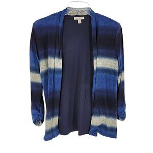 Roz & Ali Striped Cardigan Sweater Medium Multicolor Open Front USA